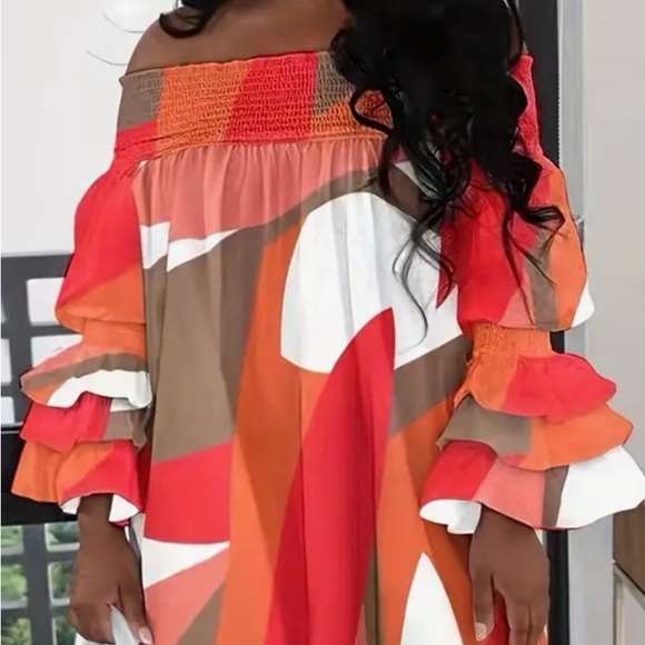 Abstract Print Ruffle Dress - Picture 2 of 7